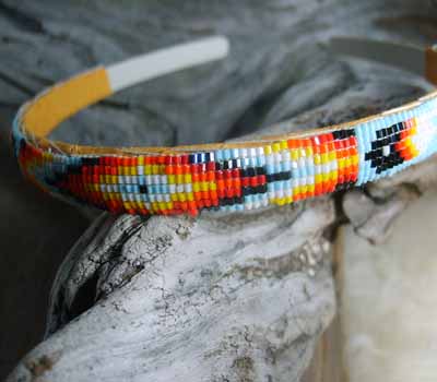 Native American  - Beaded Headband Light Blue Sparkle